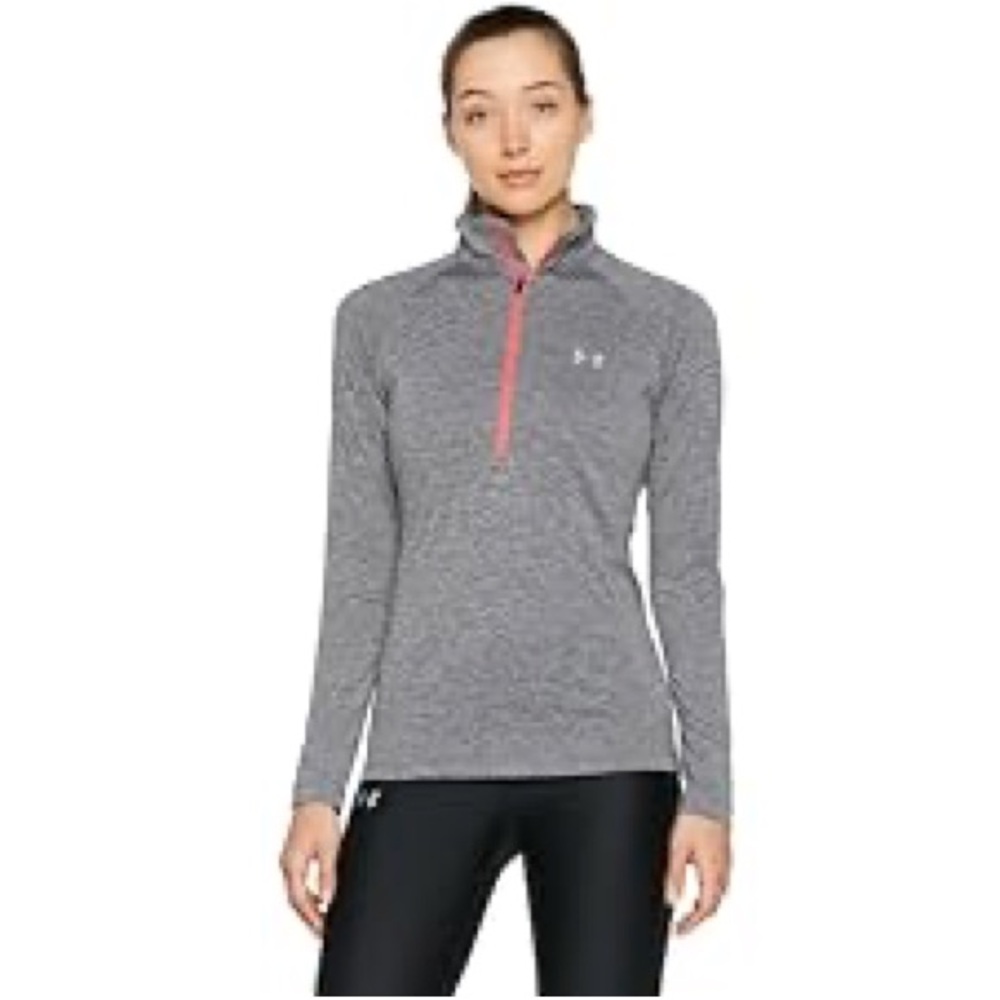 Under Armour Women's Gray and Pink Quarter-Zip Sweatshirt